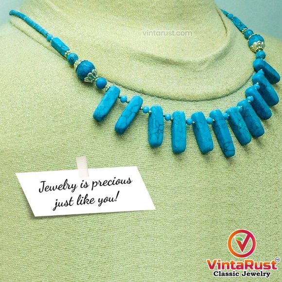 Vintage Turquoise Stone Beaded Choker Necklace - Picture 3 of 7